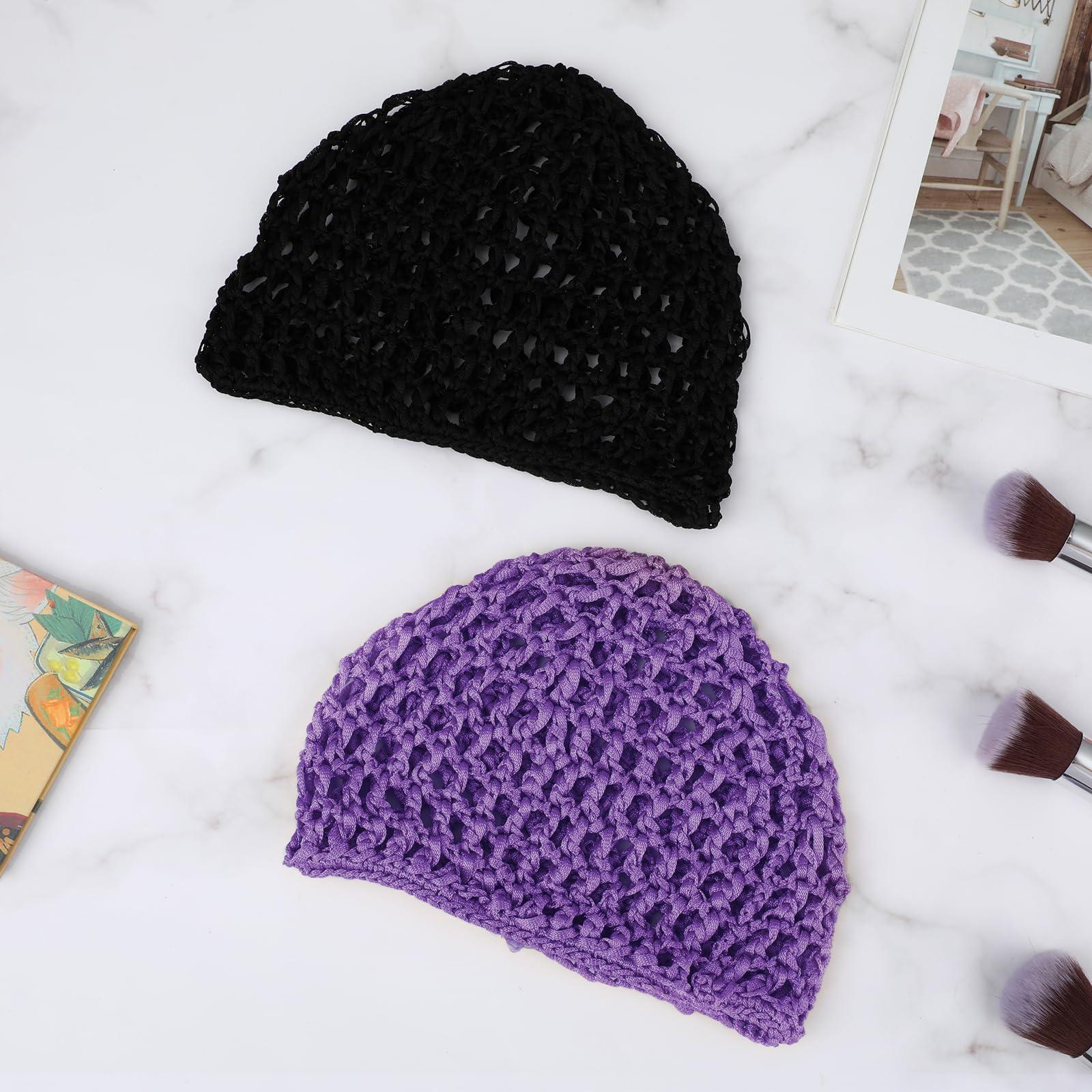 WLLHYF WLLHYF Hair Net Wrap For Sleep 2 PCS Mesh Nets Cap Snoods Cover Sleeping Knit Hairnets Elastic Head Wrap Bathing Shower Caps Wig Hairnet Crochet Sew Weave Press Weaving Braided Bonnet(Black/Purple)