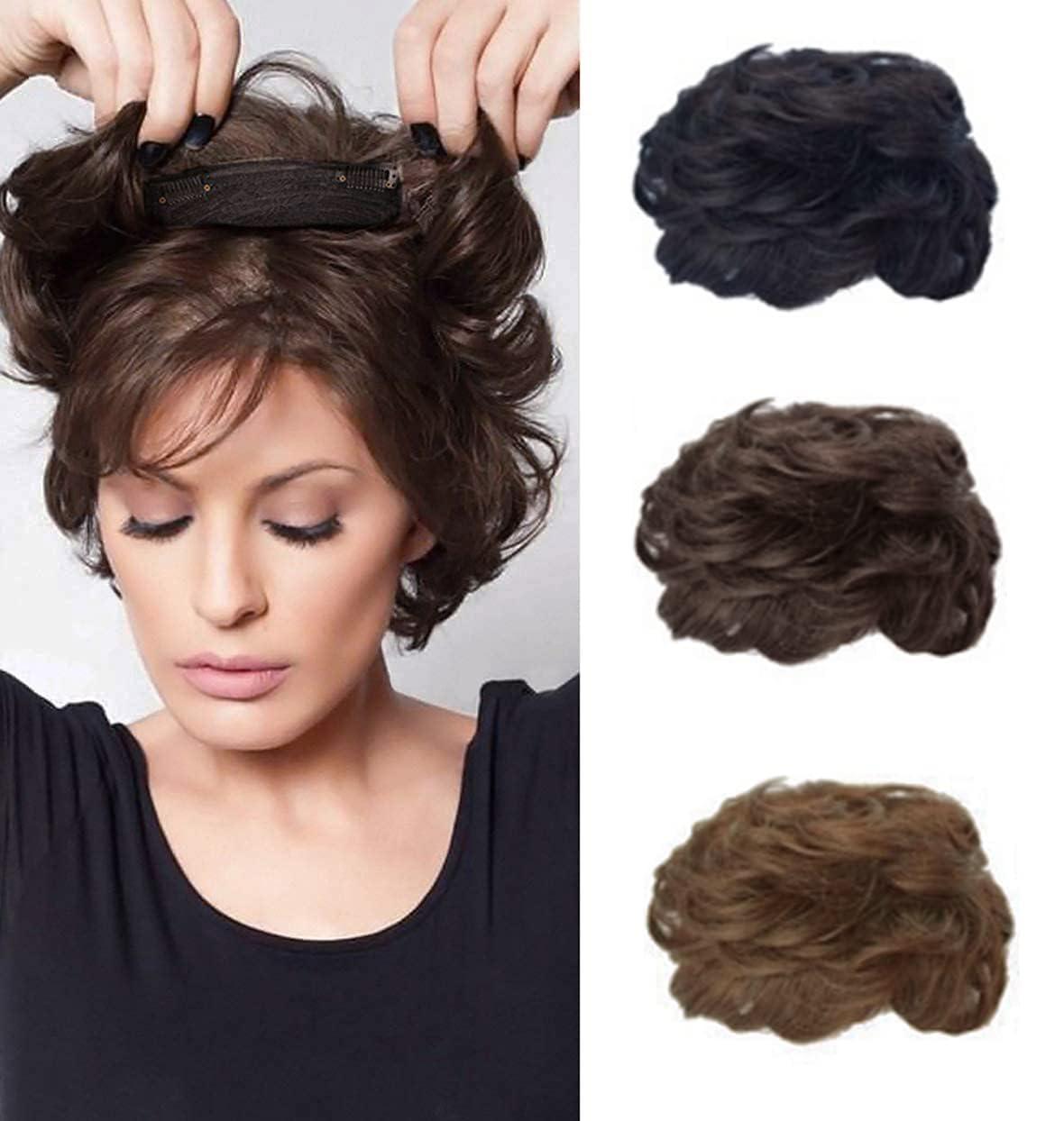 ICRAB ICRAB Women Short Human Hair Topper Closure Curly Hair Wiglet Hairpiece Clip in Top Hairpiece Natural Weaving Hair Replacement Hair Piece for Thinning Hair 13x14cm(Light Brown 6")