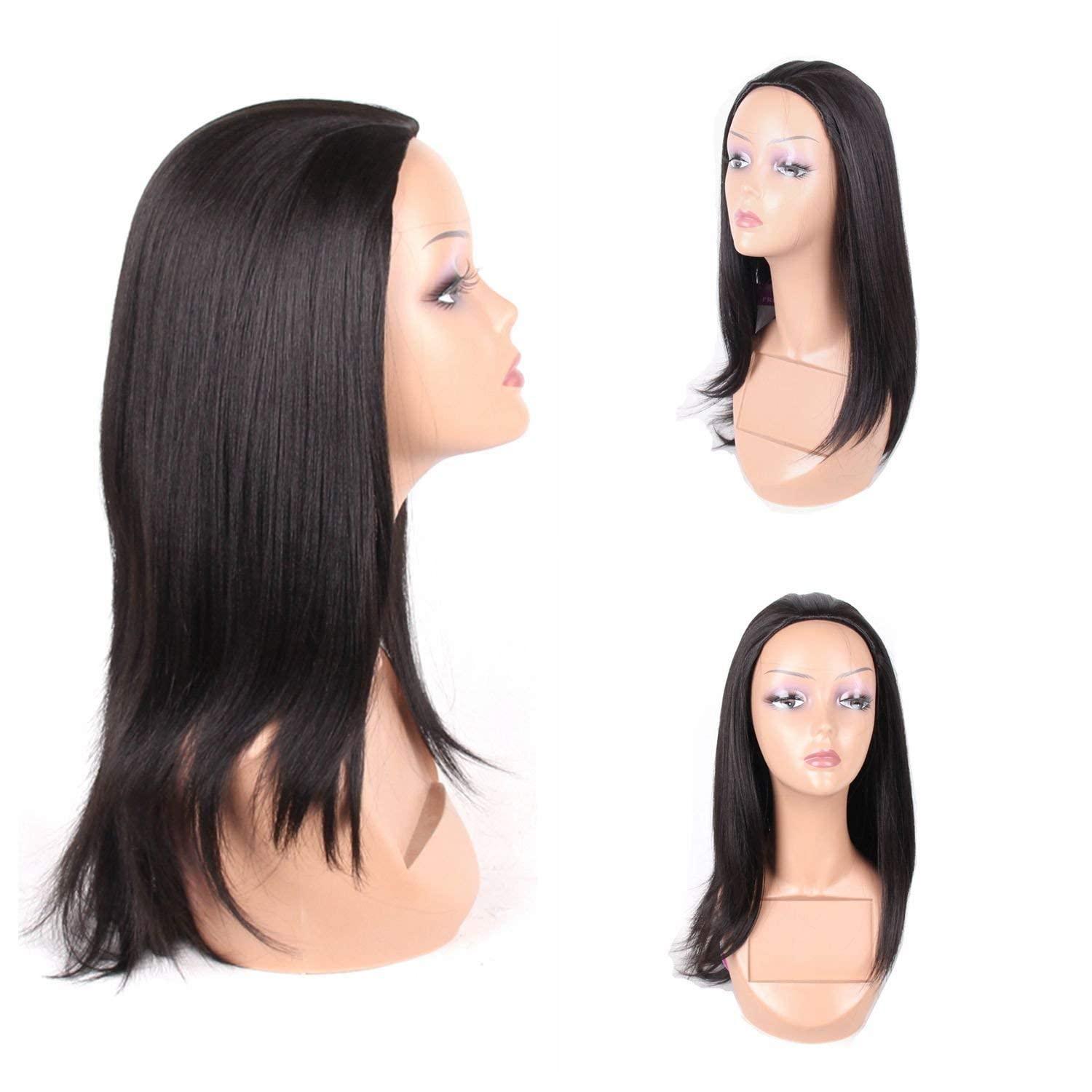 HAIRWAY Half Wig Quick Wear Weave Wigs for Women Straight Synthetic Hair 16 Inch 3/4 Half Up Half Down Wig Perfect Hairline Wig Japanese Fiber Wigs (#2 Darkest Brown)