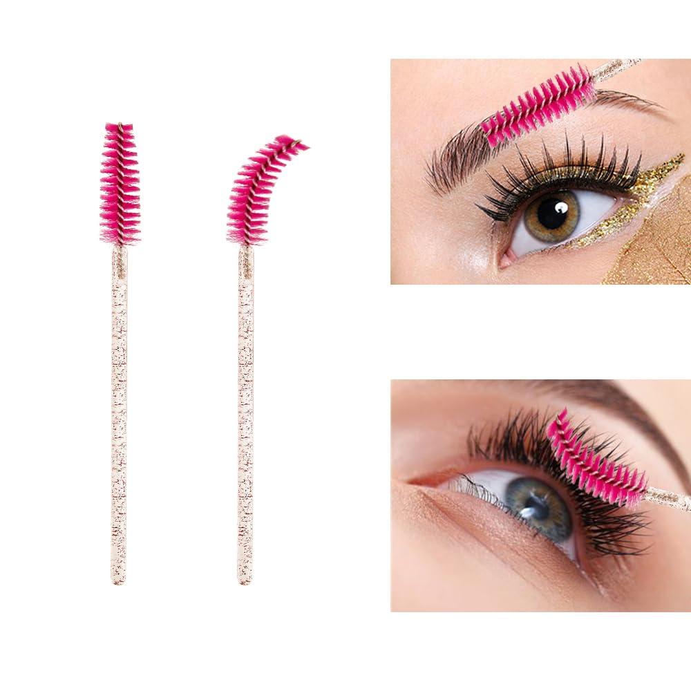 GliHiKj 100PCS Eyelash brushes Spoolies for eyelash extensions Mascara Wands Makeup Brushes Applicators Eye lash spoolies Eyebrow Brush makeup tool with Container (rose red)