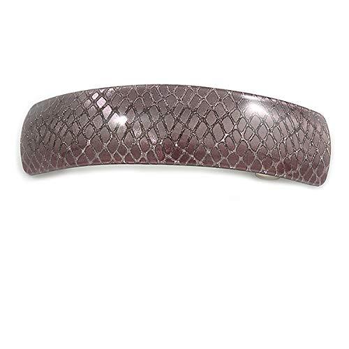 Avalaya Avalaya Taupe Snake Print Acrylic Square Barrette/Hair Clip in Silver Tone - 90mm Long