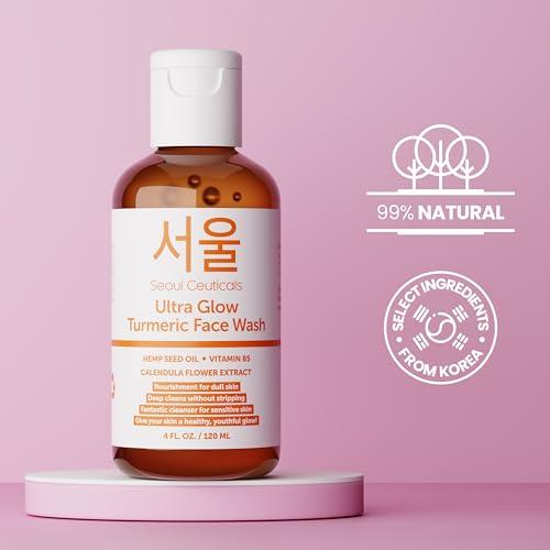 SeoulCeuticals SeoulCeuticals Korean Turmeric Face Wash Cleanser Vegan Cruelty Free Korean Skincare Facial Cleanser K Beauty Skin Care for Dry Sensitive Skin 4oz