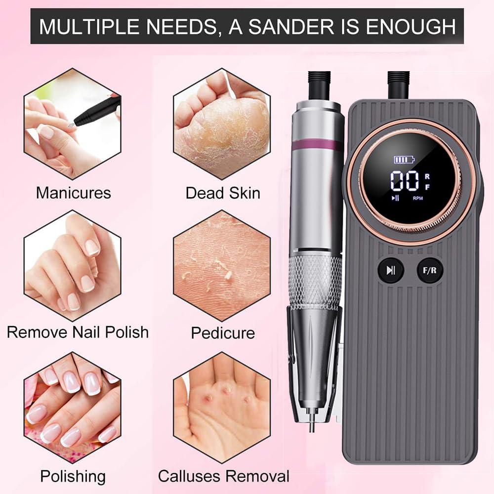 Meitawilltion Professional Rechargeable Nail Drill 35000 RPM, Electric Nail File for Shaping, Buffing, Removing Gel Nails, Lightweight & Easy to Use, Nail File Drill Machine For Home Salon-Grey