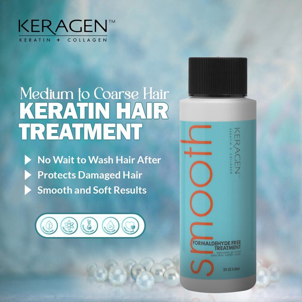 KERAGEN Keragen - Brazilian Keratin Smoothing Treatment, Blowout Straightening System for Dry and Damaged Hair, Formaldehyde Free, 2 Oz - Eliminate Curls and Frizz, Fine to Medium Hair