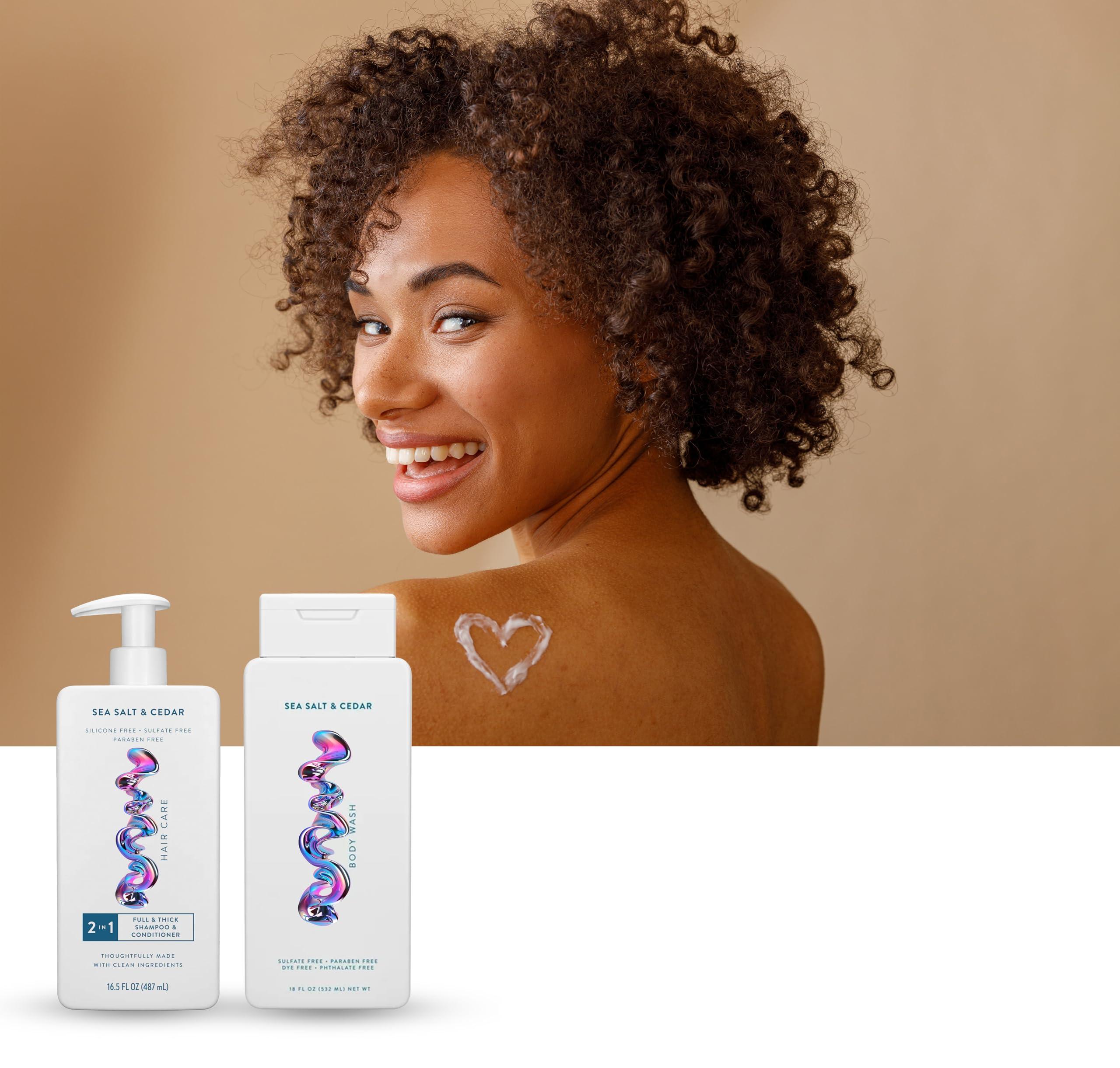 Hair Care And Body Wash Native - Hair and Body Wash - 2 in 1 Shampoo and Conditioner And Body Wash - Sea Salt & Cedar - Contain Naturally Derived Ingredients | All Hair - 16.5 and 18 FLOz - Pack Of 02