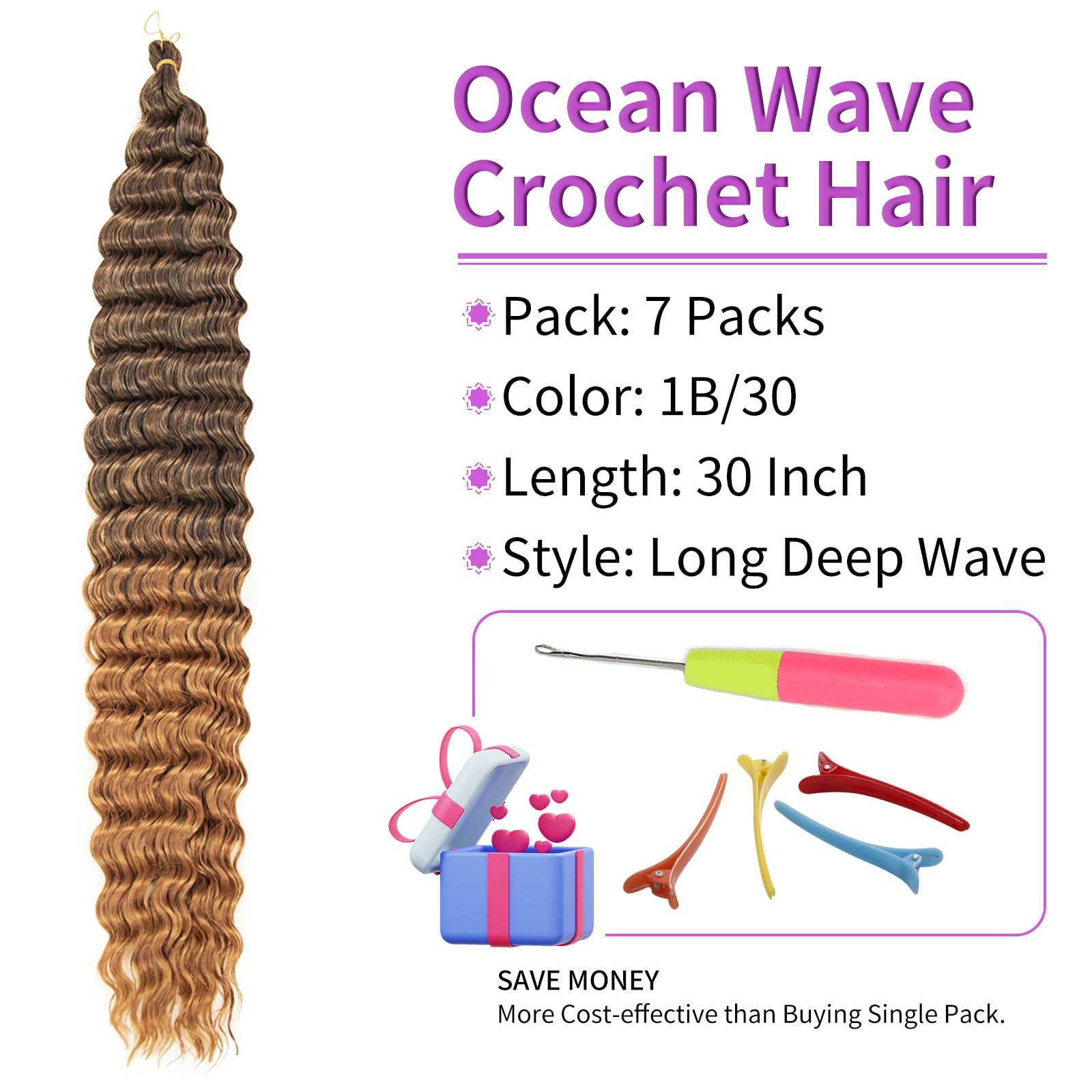 QRHSUKA QRHSUKA Ocean Wave Crochet Hair 30 Inch 7 Packs Deep Wave Braiding Hair Curly Crochet Hair for Black Women Bohemian Twist Crochet Braid (30 Inch (Pack of 7), T1B/30)
