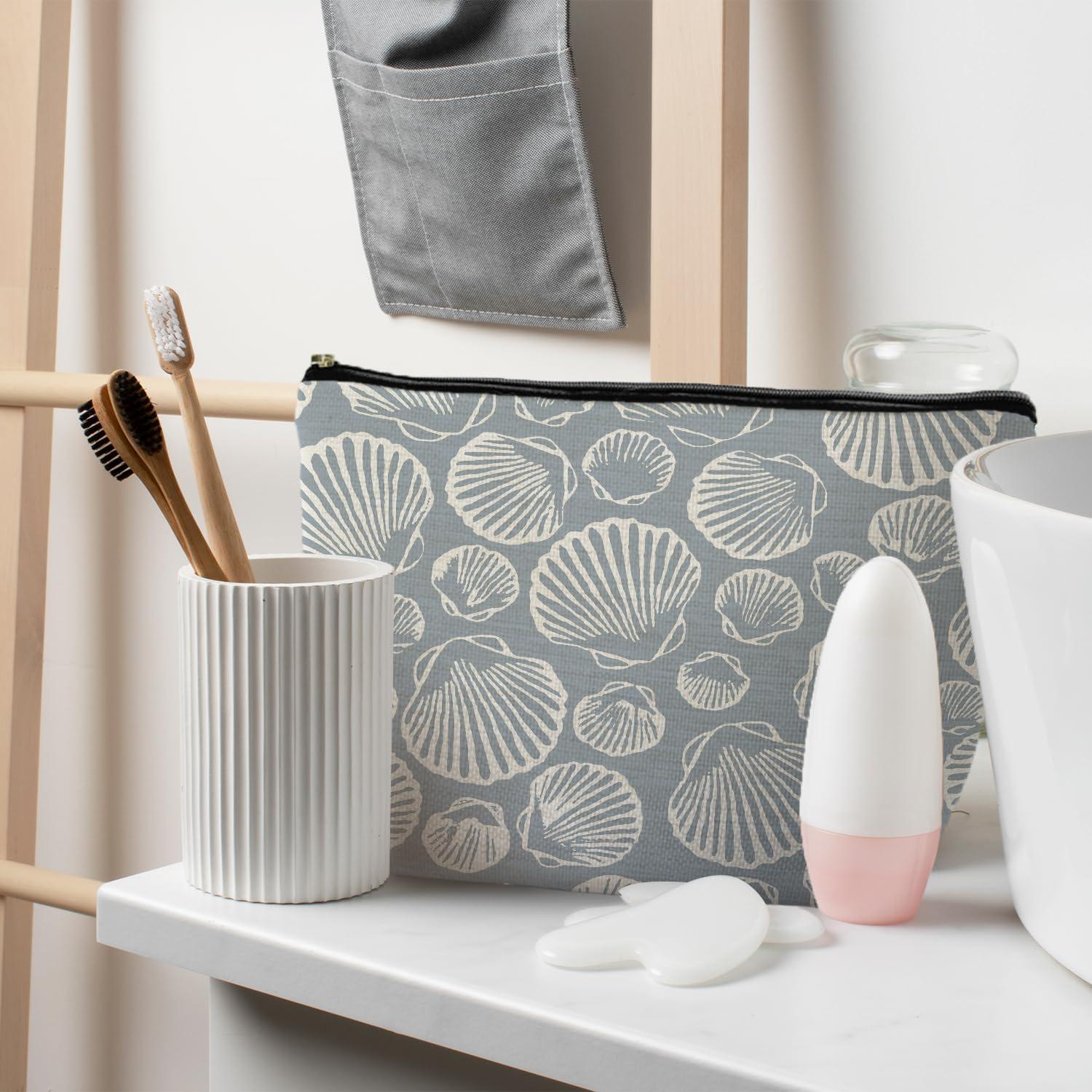 RYYCDOI RYYCDOI Beach Gifts for Women, Ocean Coastal Beach Makeup Bag, Sea Shell Pouch for Women, Gifts for a Beach Lover, Beach Vacation Gifts, Light Blue Beachy Makeup Pouch