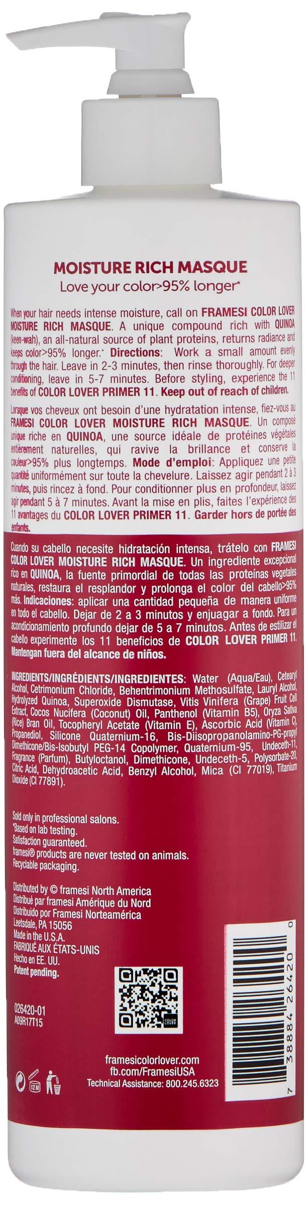 FRAMESI Framesi Color Lover Moisture Rich Masque, 16.9 fl.oz, Sulfate Free Hair Mask for Color Treated Hair