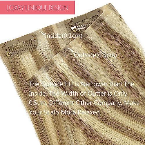 Loxxy Loxxy Glam Seamless Clip in Hair Extensions Double Thin PU Weft 100% Remy Hair Extensions Clip in Human Hair 20Inch Piano Light Brown Mixed With Platinum Blonde #P8/60 110Gram 7PCS Full Head