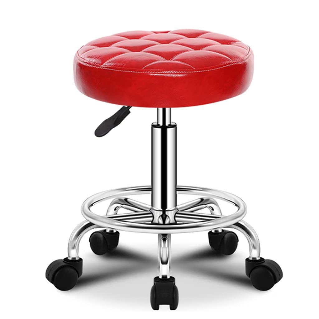 ZHOUXIAO ZHOUXIAO PU Leather Swivel Massage Salon Stool with Footrest, Round Rolling Stool Beauty Spa Chair,Adjustable Height Bar Stool for Hairdressing Manicure Tattoo Barber Hairdre red