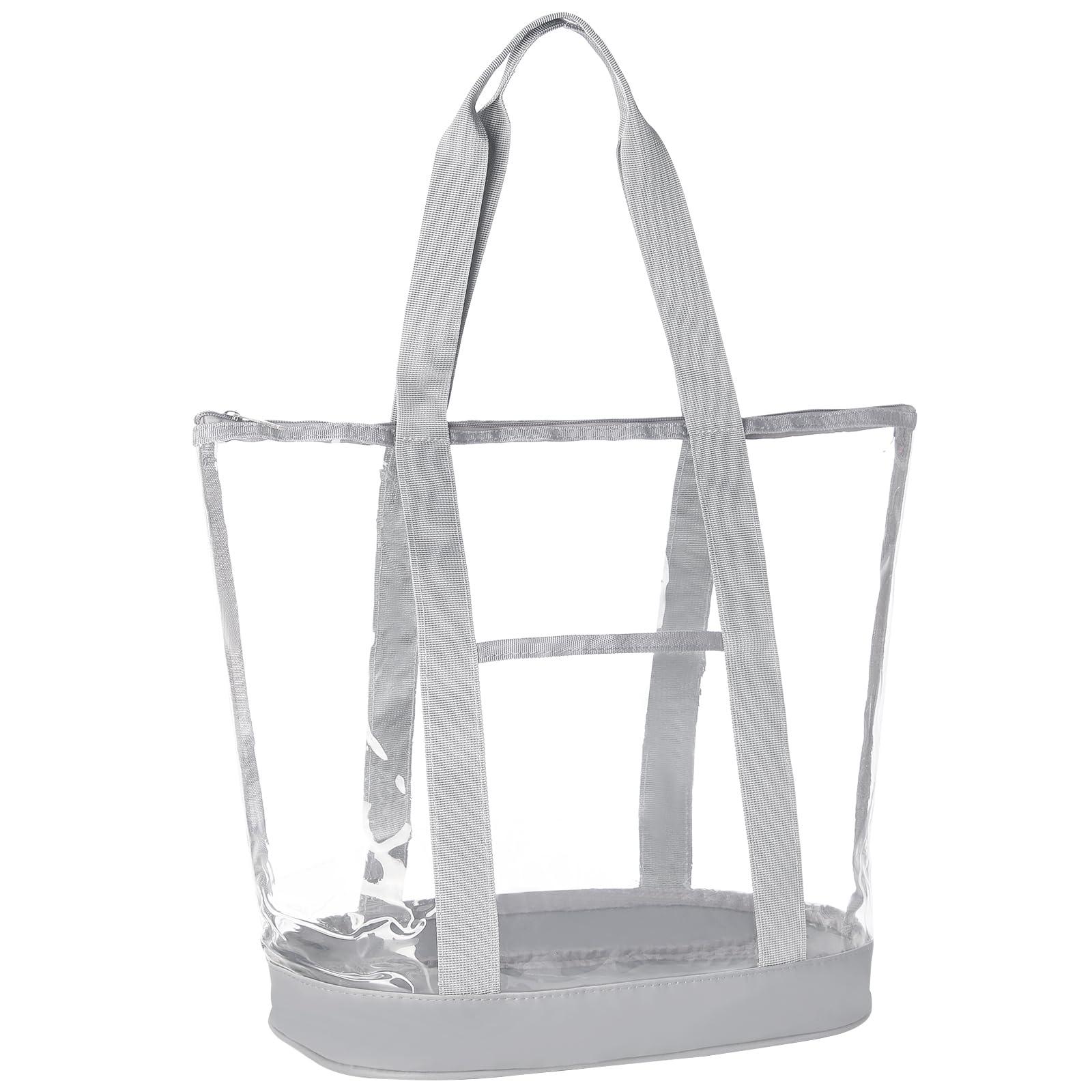 HAOGUAGUA HAOGUAGUA Extra Large Clear Cosmetic Toiletry Bag, Large Clear Makeup Bag, Waterproof Transparent Plastic PVC Tote Shoulder Bag with Handles (GREY)