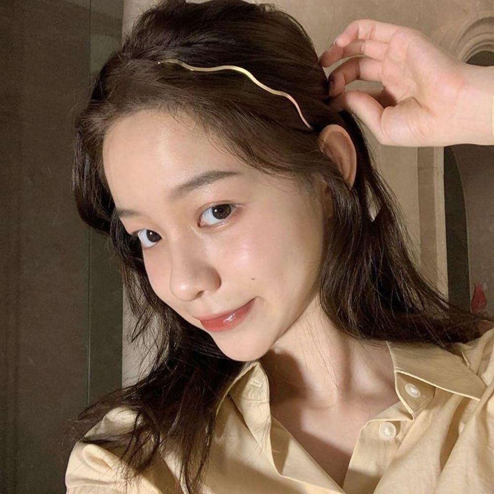 ELLOPH Generic Gold Headband Metal Headbands for Women Girls Thin headband Metal Hair Band Wire Headband Wavy Headbands for Women Trendy Cute Gold Headpiece Hair Accessories 3 Pack