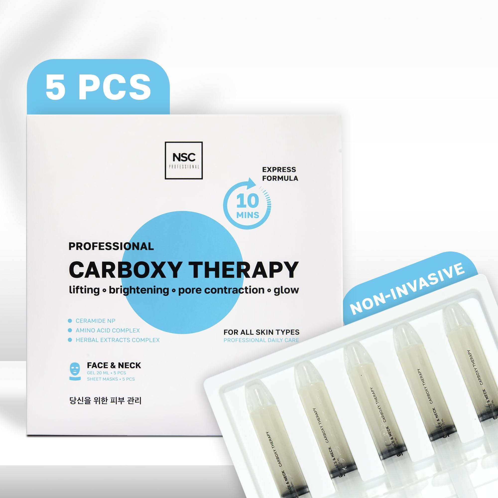 NSC Name Skin Care Korean Carboxy CO2 Therapy Face & Neck Mask Set of 5 - Hydrating Oxygen Carboxytherapy Skincare Sheet Masks - Moisturizing Anti Aging Pore Tightening Brightening Facial Treatment Gel