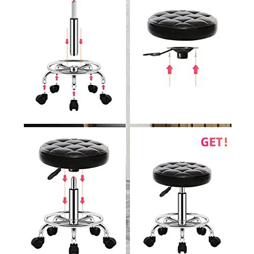 QDZC QDZC Swivel Rolling Stool with Wheels and Foot Rest, PU Leather Height Adjustable Office Rolling Shop Desk Stool,Bar Esthetician Stool Salon SPA Hairdressing Vanity Stool Blue