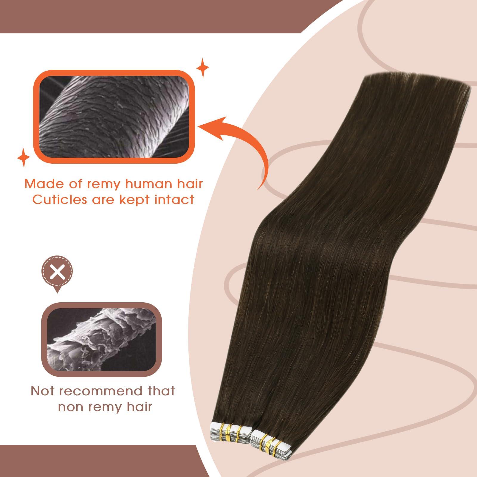 Sunny Hair Sunny Hair Brown Tape in Hair Extensions Dark Brown Tape in Human Hair Extensions Seamless Tape in Extensions Human Hair Dark Brown Tape in Hair Extensions Real Human Hair for Women 25G 20inch