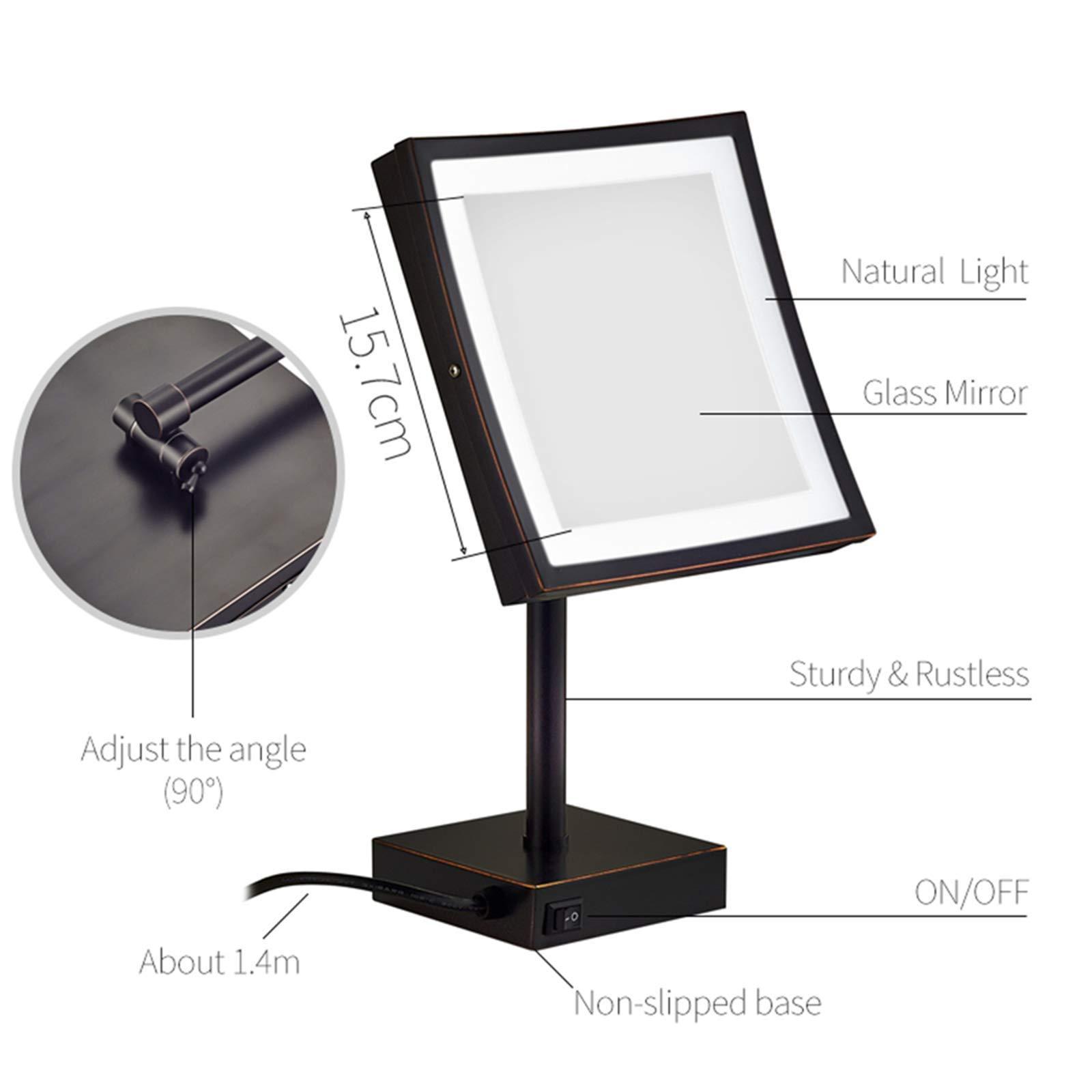 MUOBSBJRX MUOBSBJRX Led Makeup Mirror with Lights 8 Inch Brass 3X Magnification Countertop Vanity Mirrors Illuminated Cosmetic Mirror with Switch and Plug (Color : Black)