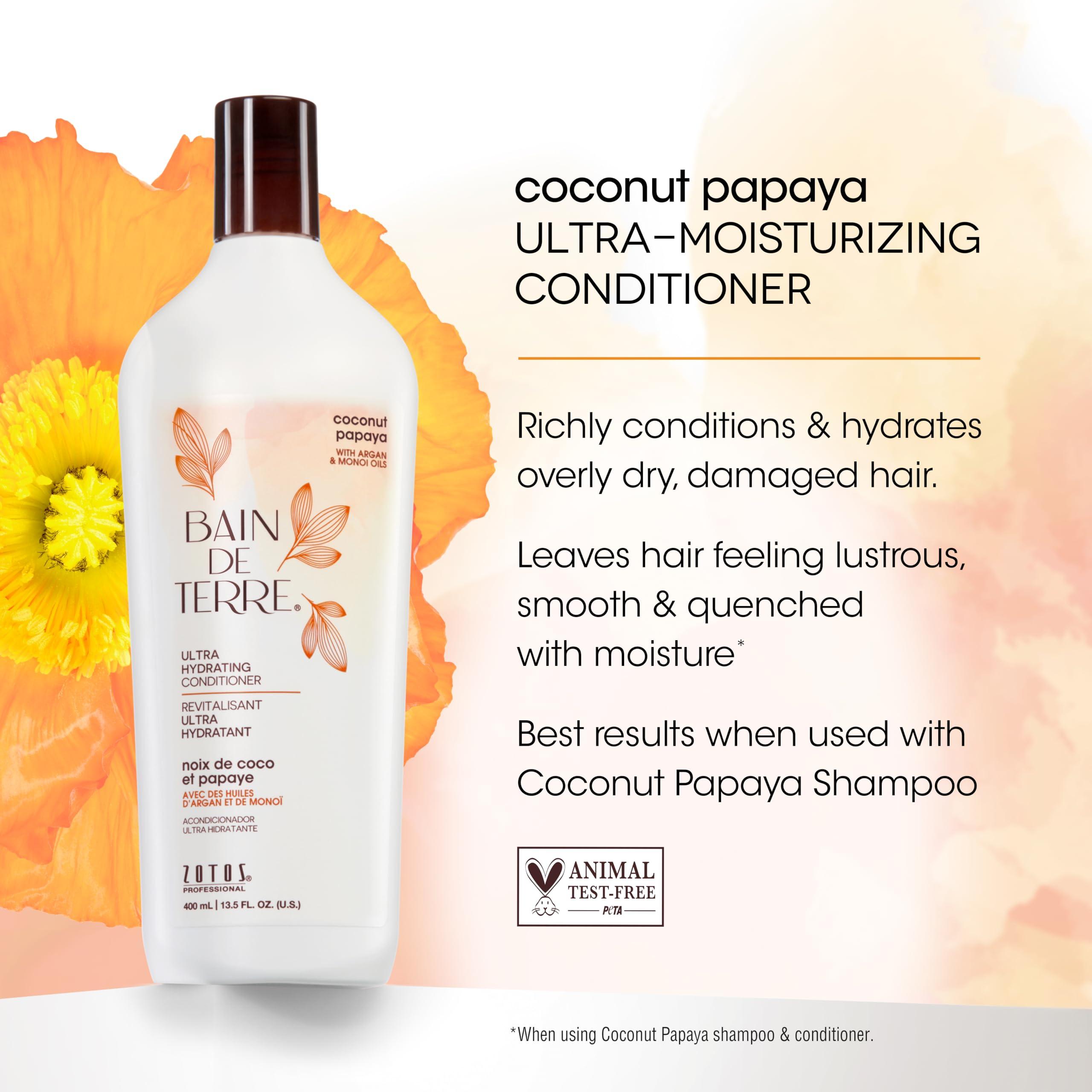 Bain de Terre Bain de Terre Ultra Hydrating Shampoo and Conditioner Set | Coconut Papaya | Hydrates Overly Dry | Damaged Hair | Paraben Free | Color-Safe | 13.5 Fl Oz