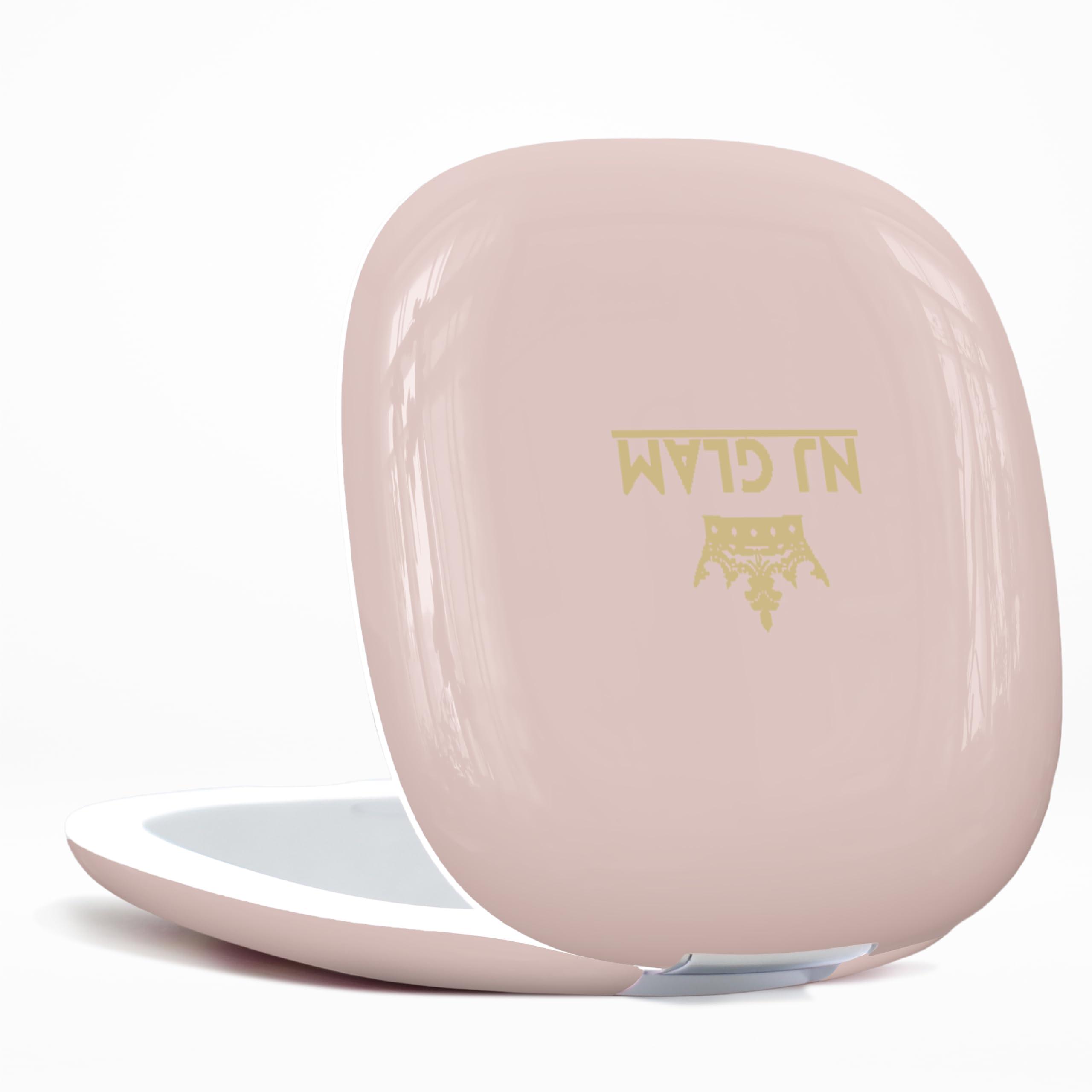NJ GLAM NJ GLAM Led Compact Mirror, 1X /10X Magnification, 3.9\" X 0.9\" Portable Double Sided Lighted Makeup Mirror, USB Charging, 3 Light Setting and Dimmable, Memory Touch Switch (Pink)
