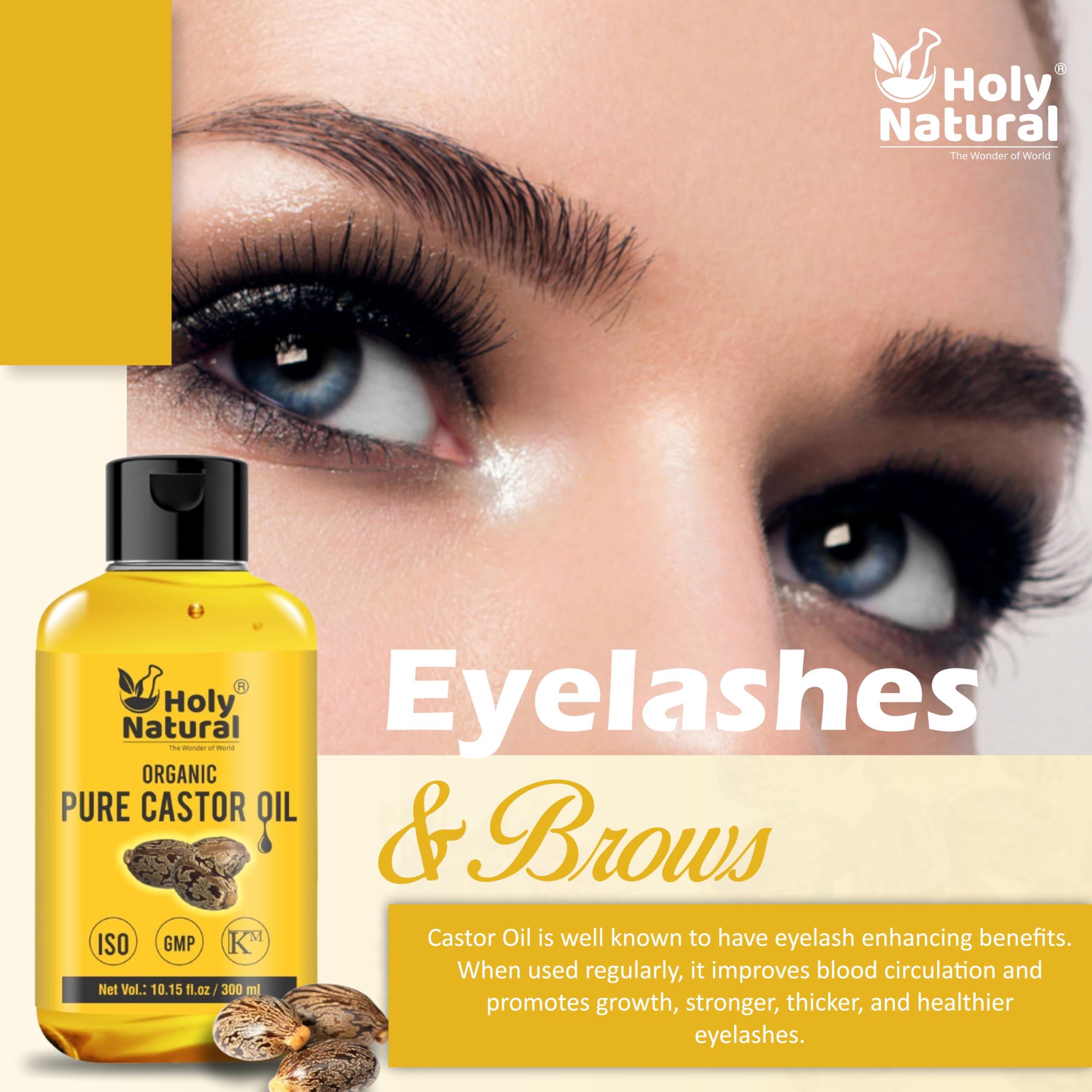 Holy Natural - The Wonder of World Organic Pure Castor Oil (10.15 floz/300 ml) USDA Certified Cold-Pressed, 100% Pure, No GMO, No Heat treatment, Hexane Free Moisturizing & Healing, For Dry Skin,Hair Growth, Massage, Lash Growth