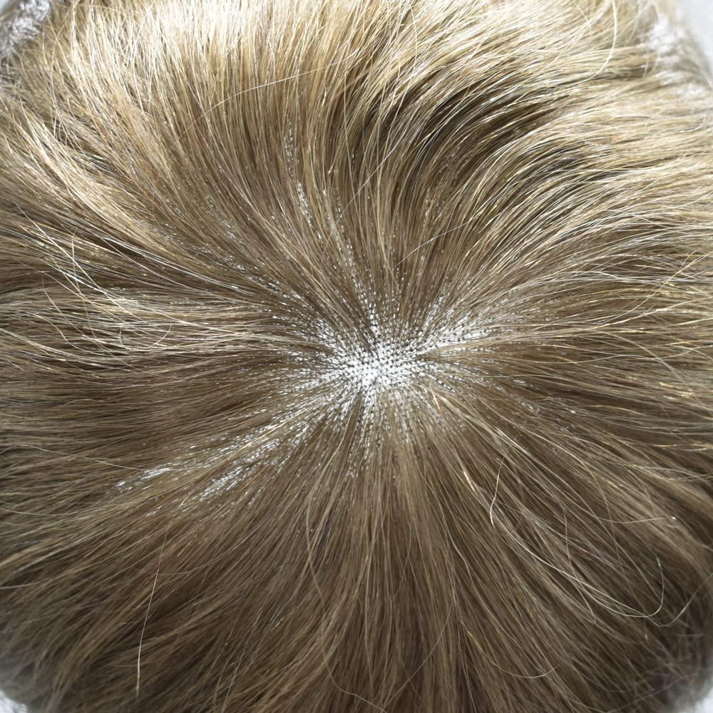 Generic Toupee For Men Swiss Lace Hair System Men Hair Pieces Real Human Hair Units Lace Front Mens Toupee White Gray Hair Replacement Bleached Knots Natural Hairline Black Brown Blonde Men Hair Systems US Stock. (7\"X9\"-100% Light to Medium Density, 17# Da