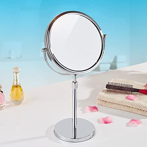 Nicesail Nicesail 19 Inch Tall Makeup Mirror with 10X Magnification, Make up Mirror 8 Inch Double-Sided, Table Mirror with Pedestal for Shaving, Standing Mirror Height Adjustable Chrome Finish (8 Inch, 10X)
