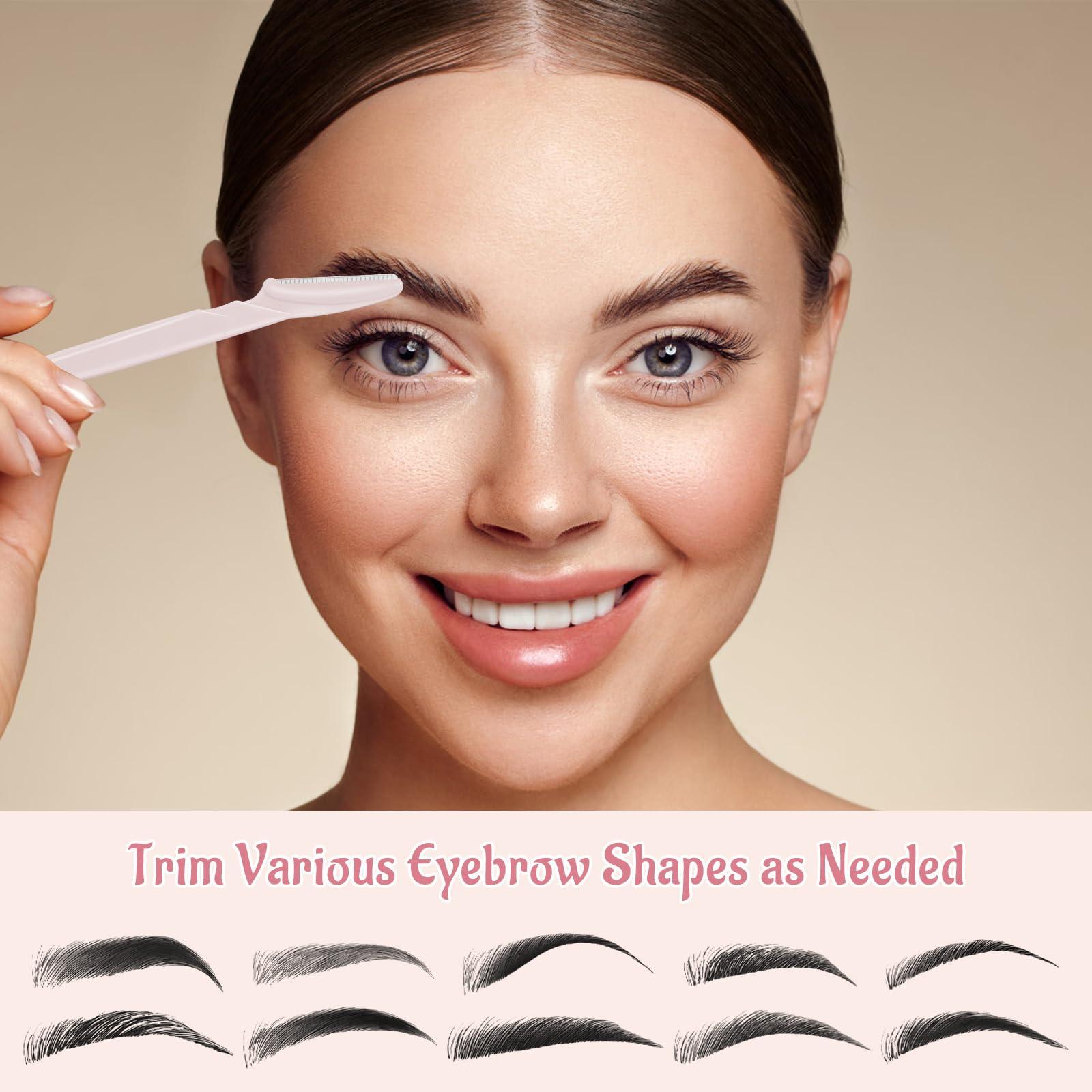 JHZMCRX 16 Pcs Light Pink Eyebrow Razor, Face Razors Multipurpose, Facial Razors for Women Men, Eyebrow Trimmers Shaver with Safety Cover, Dermaplaning Tools for Face Body Use, Facial Hair Removal Tools