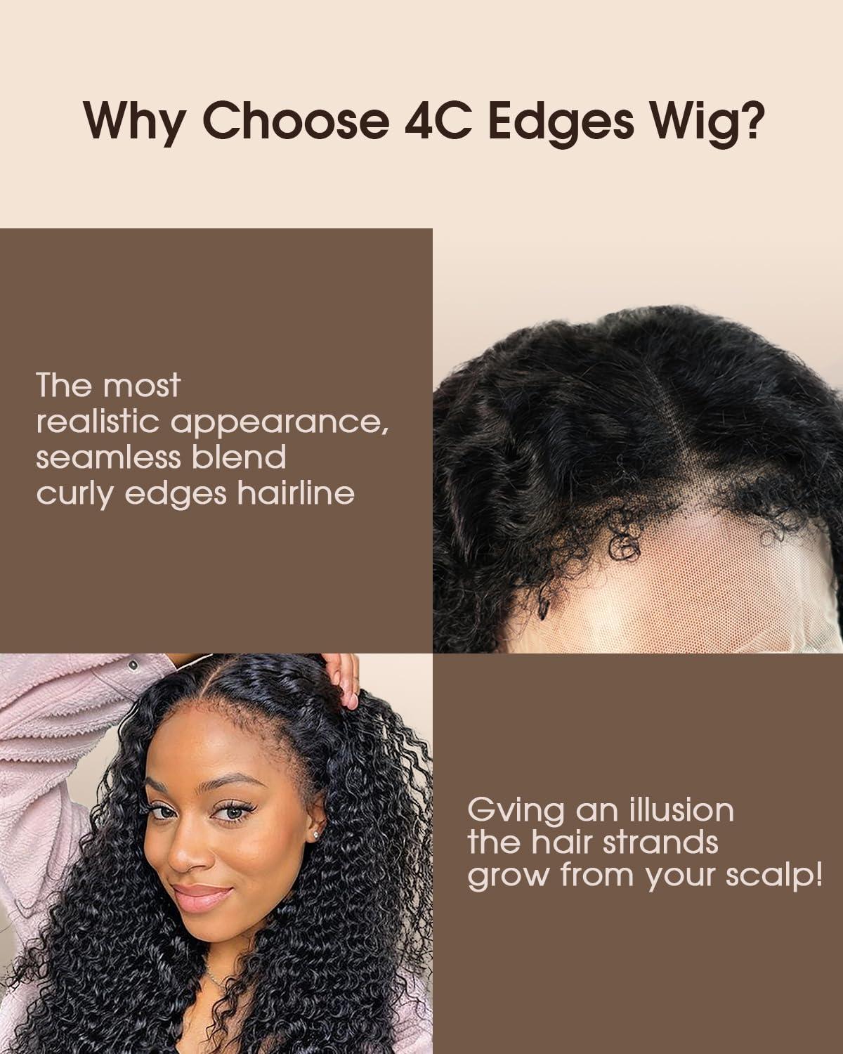 MENTOR MENTOR 4C Edges HD Lace Front Wig Kinky Curly Human Hair 13x4 Lace Frontal Kinkycurly Wigs with Kinky Edges Hairline Pre-Plucked 180% Density 18 inch