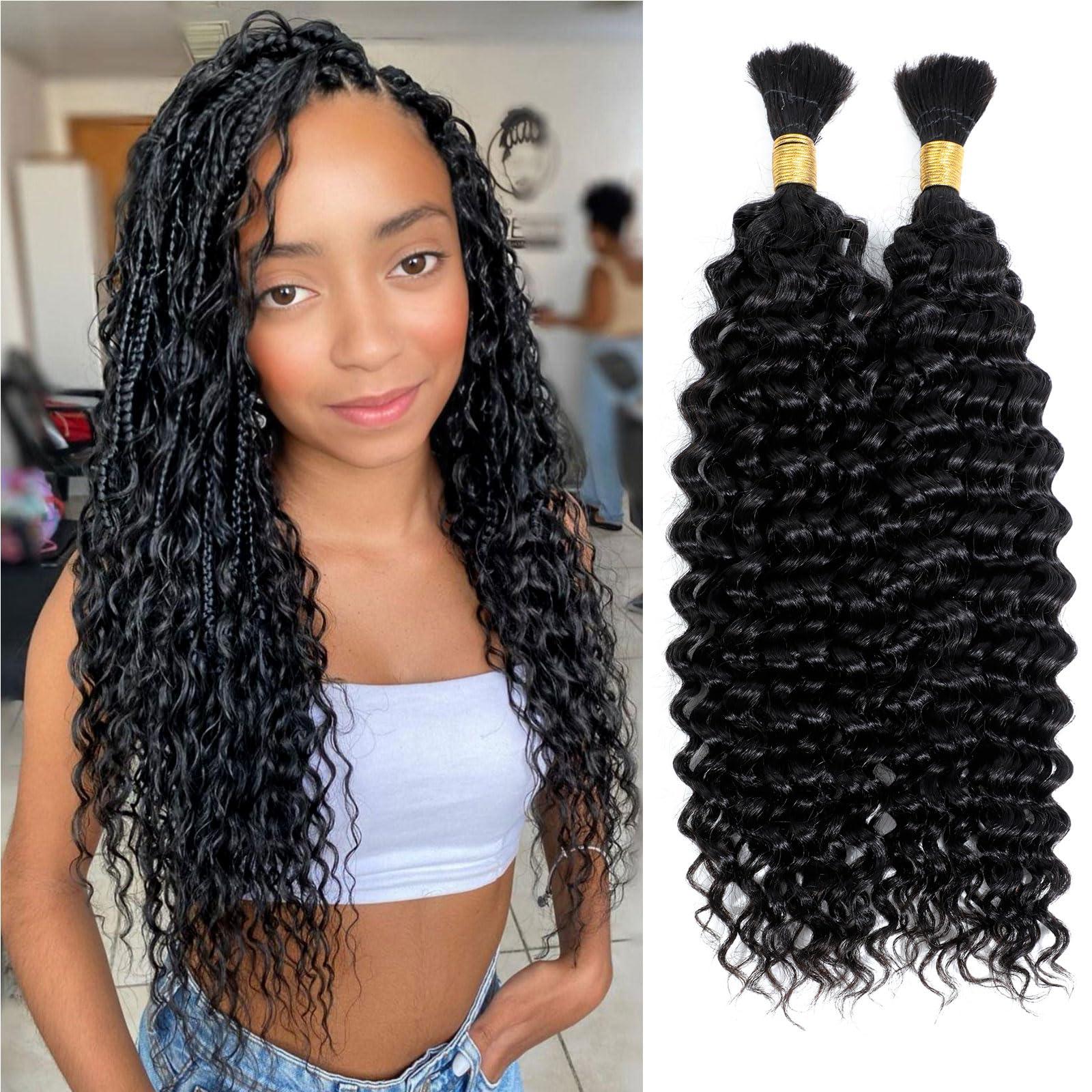 DMKEEP DMKEEP Top Grade Water Wave Human Braiding Hair 2 Bundles 100g Human Hair Braiding Hair No Weft Bulk Human Hair for Braiding Hair Extensions Jet Black 20 Inch