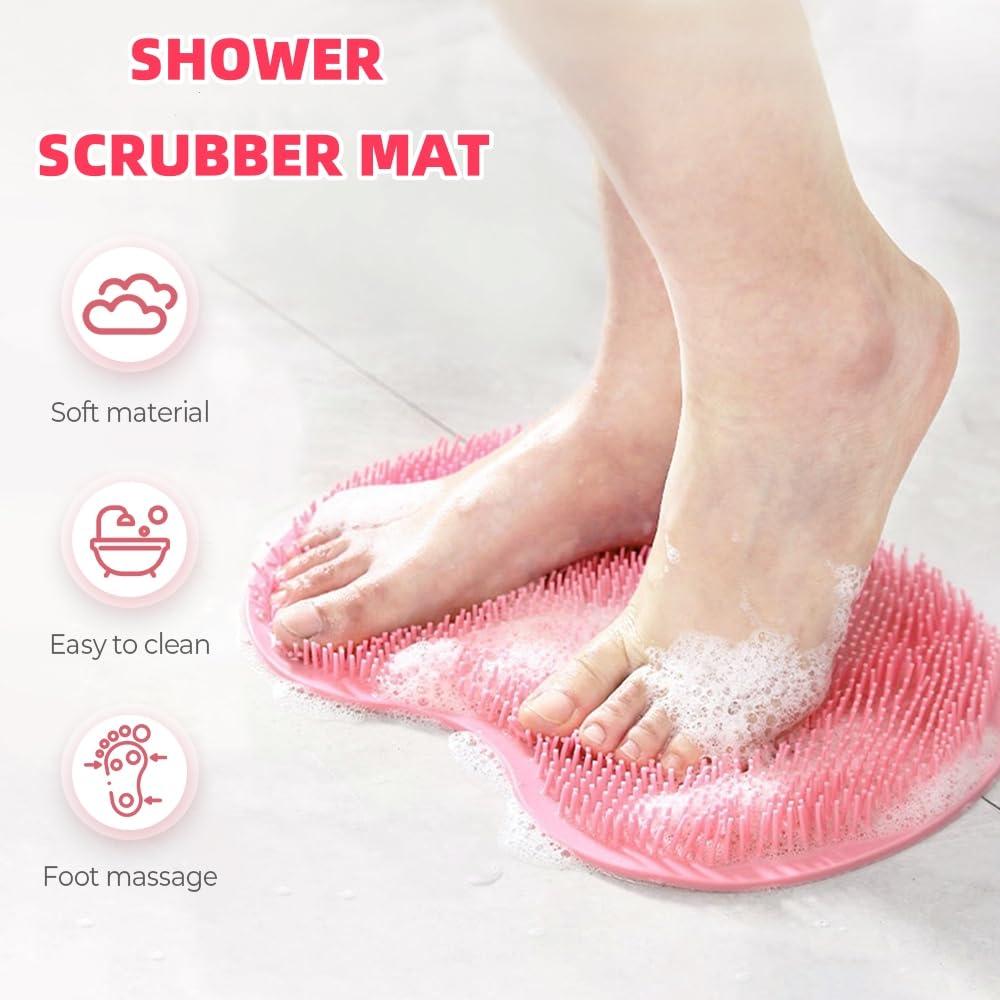 HCPBRS Shower Foot & Back Scrubber, Silicone Massage Pad Wall Mounted Back Scrubber, Shower Foot Massager Scrubber Bath Massage Cushion Brush with Suction Cups, Bathroom Wash Foot Scrubber Mat (Gray)