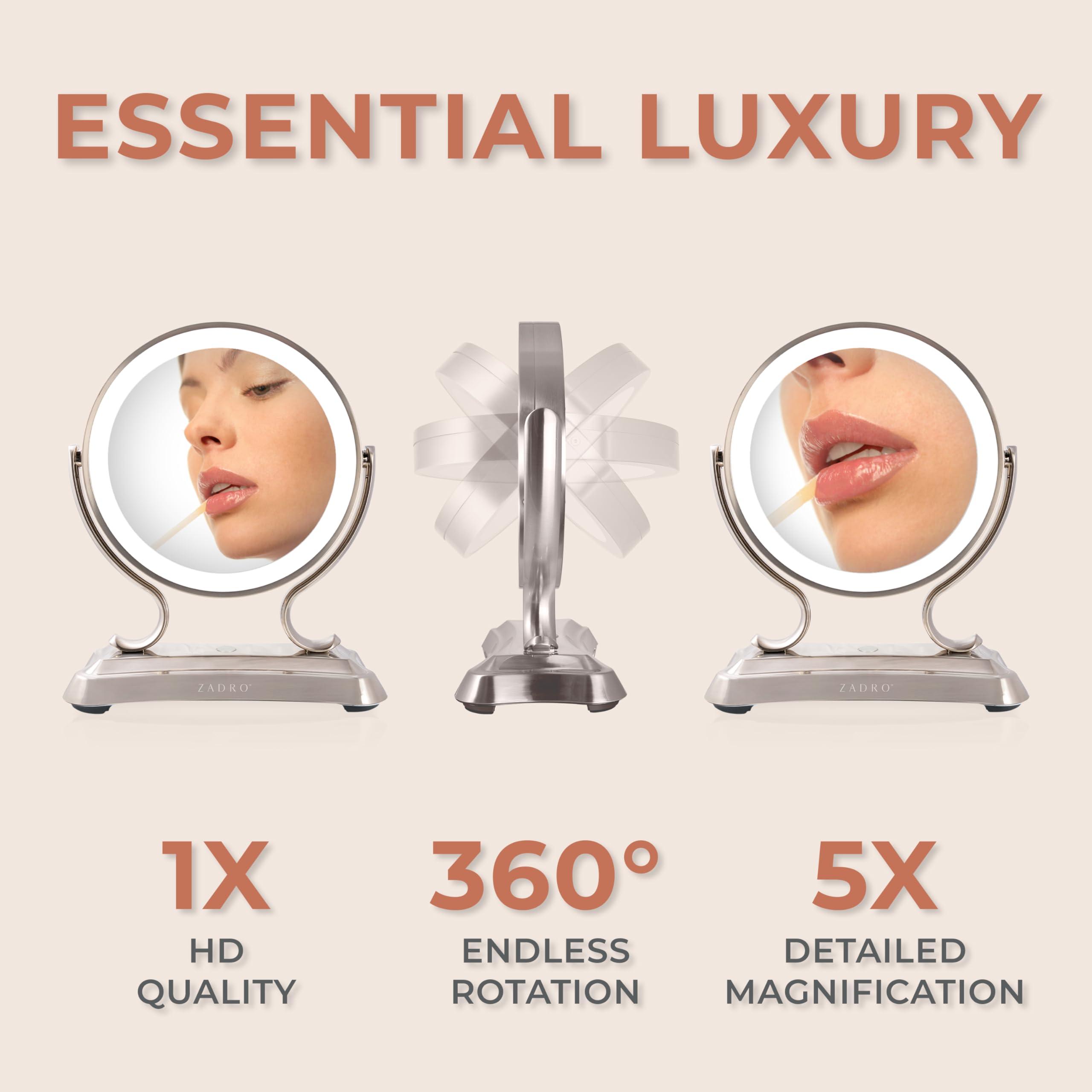 Zadro Zadro 12" Glamour LED Makeup Mirror with Lights and Magnification 5X/1X Touch Control Mirror with Lights for Makeup Desk (X-Large | 5X/1X | 12" W x 16" H | LED, Polished Nickel)