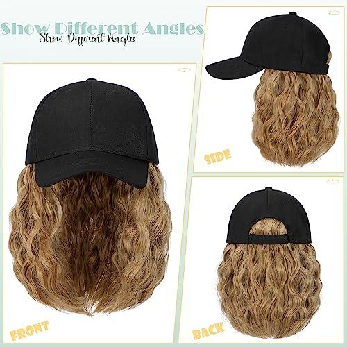 Lansigreen Lansigreen Hat Wig for Women Baseball Cap with Hair Extensions Adjustable Hat Attached 15\" Short Curly Hairpieces Synthetic Wig Ash Blonde Mix Ginger Brown