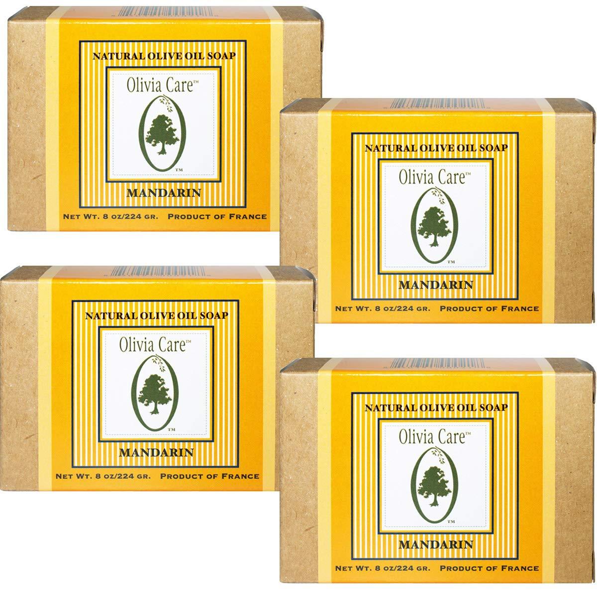 Olivia Care Olivia Care Premium Mandarin Bath & Body Bar Soap Organic, Vegan & Natural Olive Oil Repairs, Hydrates, Moisturizes & Deep Cleans Vitamin C Good for Sensitive Dry Skin Made in USA 8 OZ (4 PACK)