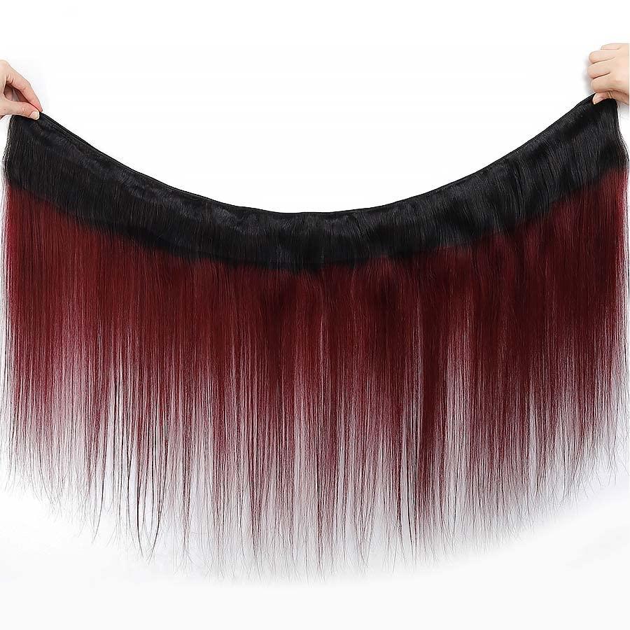 Biottihair Red Wine Ombre Bundles Human Hair 1B99J Bundles Straight Remy Hair 24 26 28 Inch 1B99J Burgundy Straight Human Hair Bundles for Black Women Extenison 3 Bundles