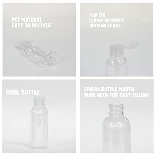 Palm Safe 50ml Plastic Travel Bottles with Flip Cap - 10 Pack