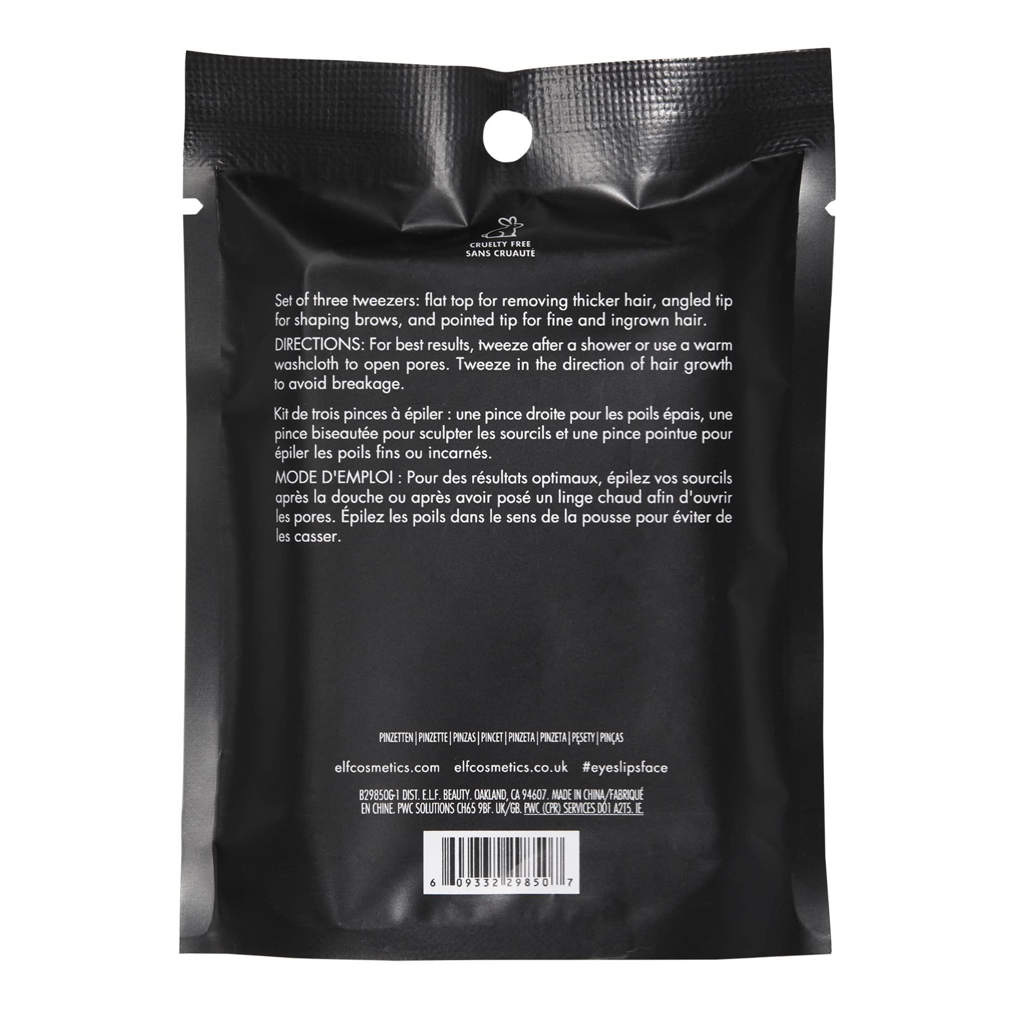 e.l.f. e.l.f. Tweezer Trio Kit, Three Mini Eyebrow Tweezers For Shaping, Defining & Grooming Brows, Great For Touchups On The Go, Vegan & Cruelty-Free