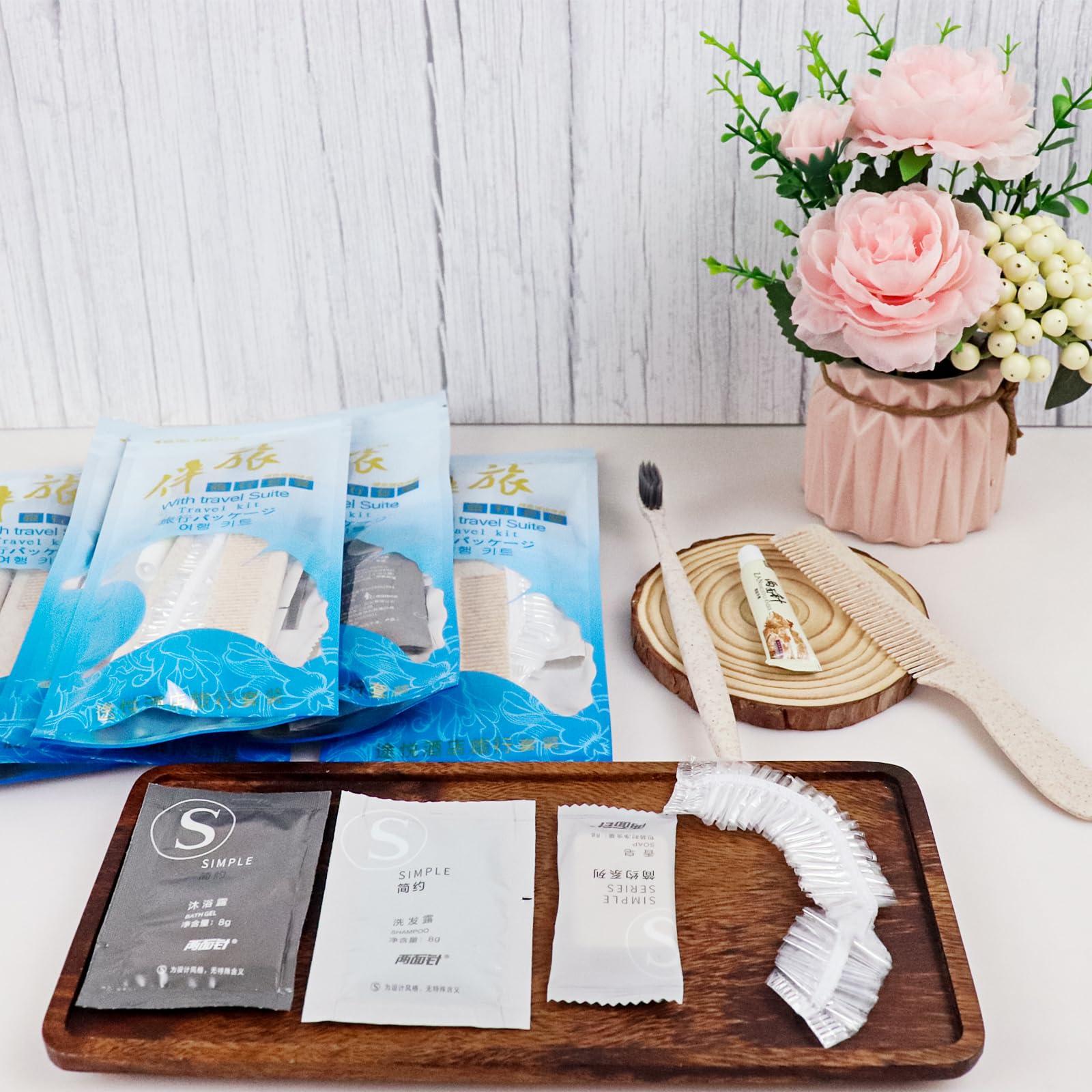 Lomgwumy Hygiene Kit, Hygiene Kit Bulk, Individually Packed, Travel Hygiene Kit With Toothbrush, Toothpaste, Comb, Shampoo, Shower Gel, Shower Cap And Soap, Home, Suitable For Hotel, Camping, Travel (PACK-12)