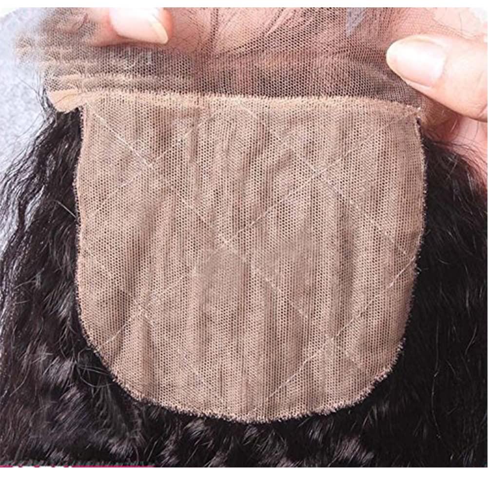 Nicewig Silk Base Top Closure Yaki Straight Bleached Hidden Knots Free Part 4x4\" Fake Scalp Lace Closure With Baby Hair Unprocessed Virgin Kinky Straight Human Hair Closure 14\"inch