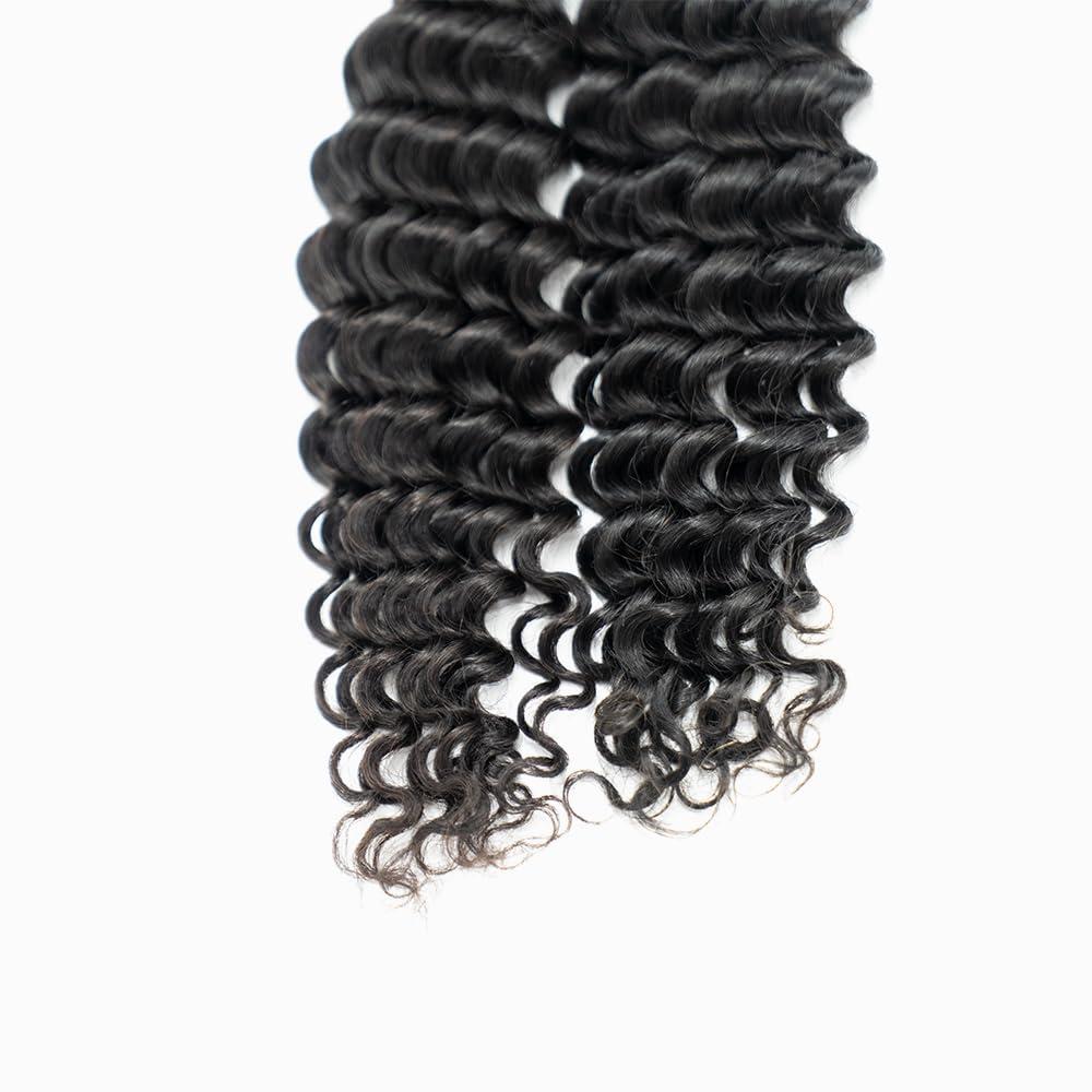 XISHIHONGYAN Boho Knotless Braids Human Hair Micro Braids Extension Hair Deep Curly Human Bulk Hair 24 Inch 1pack (3bundles(300g) Natural Black Color