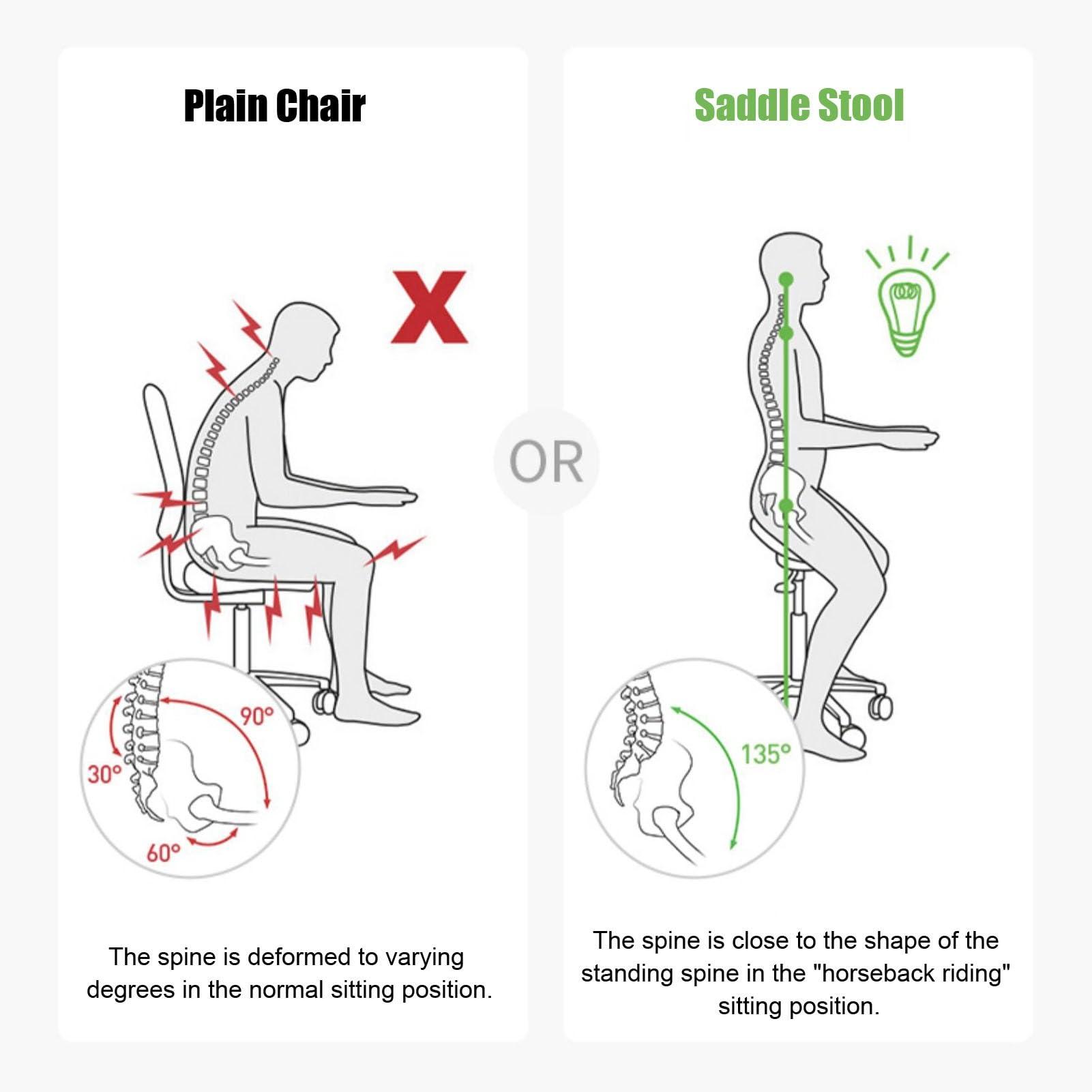 Kunovo Kunovo Hair Stylist Saddle Stool, Liftable Swivel Black Salon Cutting Stool with Wheels, Heavy Duty Rolling Saddle Chair for Hairdressers/Clinic, 58741