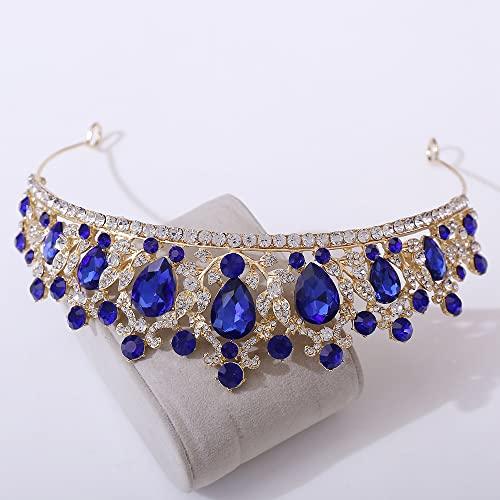 FASNAHOK FASNAHOK Birthday Tiaras and Crowns for Women Sweet 16 Crown Bridal Tiaras for Wedding Crystal Princess Headpieces Prom Queen Hair Accessories Blue