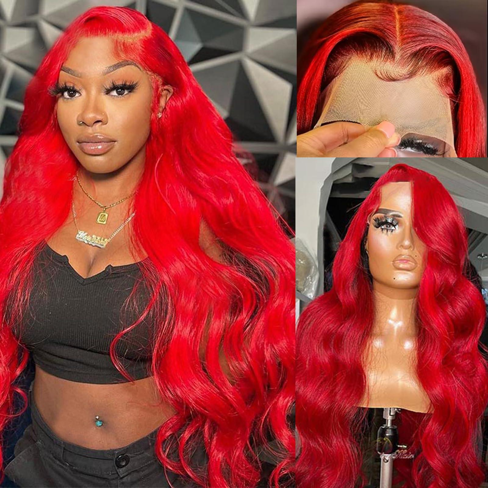 Smavida Red Wig Human Hair 13x4 HD Red Lace Front Wigs Human Hair 180% Density Body Wave Hot Red Colored Wigs Human Hair Glueless HD Transparent Lace Front Wigs Human Hair Pre Plucked with Baby Hair 28 Inch