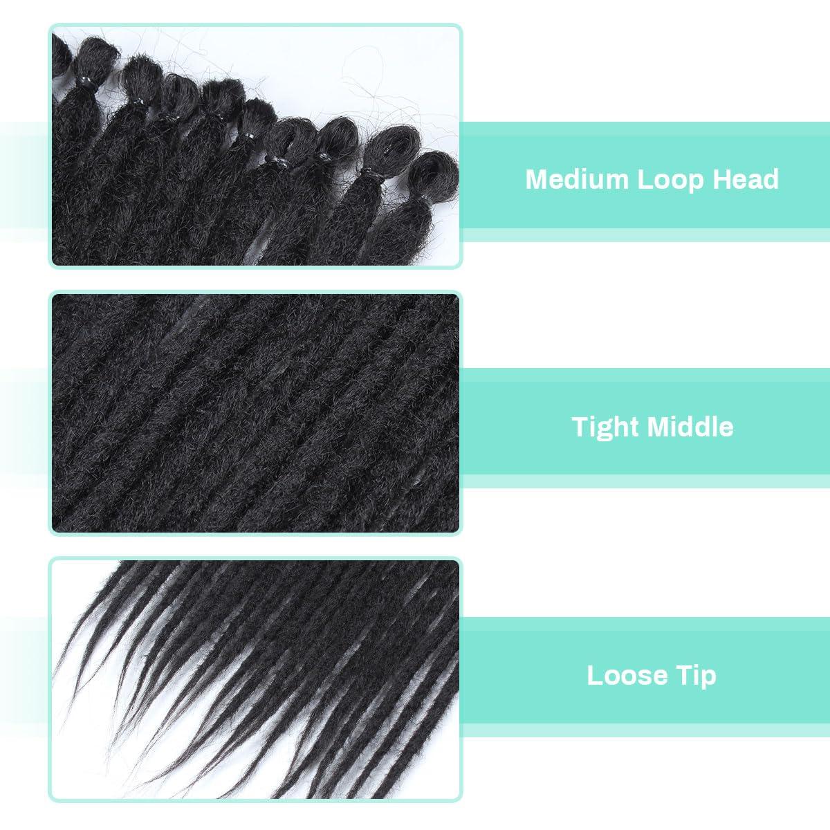 POUWENEY Pouweney 20 Strands Thick Dreadlock Extensions, 24Inch Straight Black Synthetic Crochet Dreads Extensions Hip Hop Style For Women and Man(1cm Width)