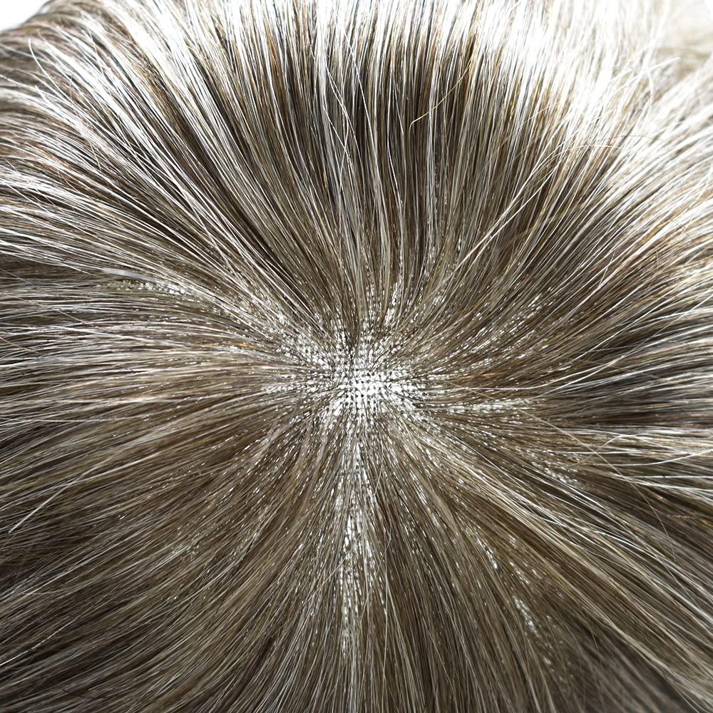 Generic Lace Hair System For Mens Human Hair System Mens Toupee Hair Piece Bleached Knots Natural Hairline Mens Hair Piece Men Toupee (8\'\'X10\'\'-100% density, #460#4 MEDIUM BROWN+60% GREY)