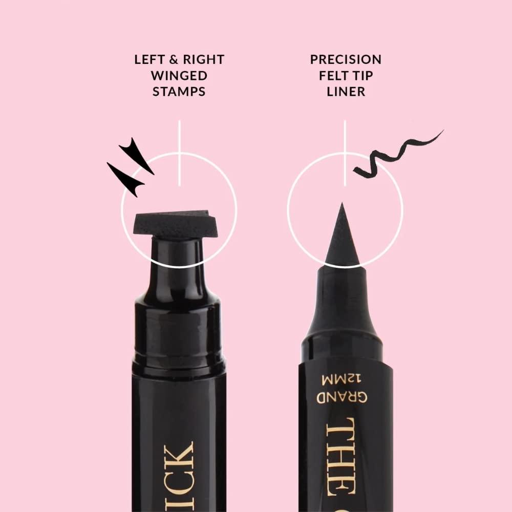 The Quick Flick The Quick Flick Winged Eyeliner Stamp  Waterproof & Smudge Proof Vegan Cat Eye Stamp Eyeliner  3mm Thick Winged Stamp & 8mm Petite Felt-Tip Liquid Hypoallergenic Eyeliner Pen (Intense Black-2 Pen)