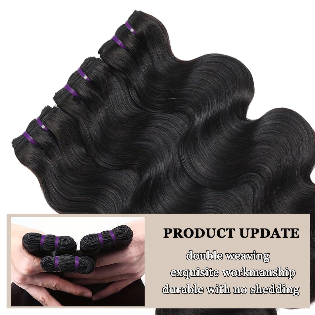 Beaufox Beaufox Hair 16A Body Wave Human Hair Bundles 22 24 26 Inch Raw Hair Body Wave Bundles 100% Unprocessed Brazilian Virgin Remy Hair Body Wave 3 Bundles Double Weft Quick Weave Bundles Natural Color