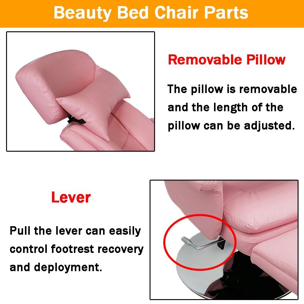 INTBUYING INTBUYING Pink Facial Beauty Bed Chair Air Pressure Lifting Massage Bed Spa Table Salon Chair 360 Degree Rotating Adjustable Beauty Bed Chair for Beauty &Home Office Chair Load Capacity 440LB