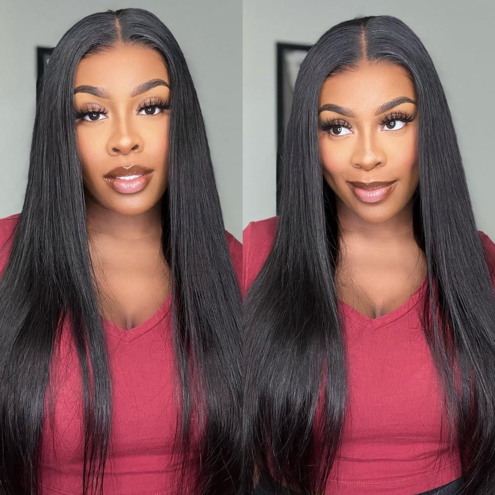 Beauty Forever Beauty Forever 13x4 Pre-Everything Glueless Frontal Straight Lace Front Wigs Human Hair,Bye Bye Knots Pre Bleached Ear to Ear Pre Cut Lace Wig Pre Plucked 150% Density 18inch