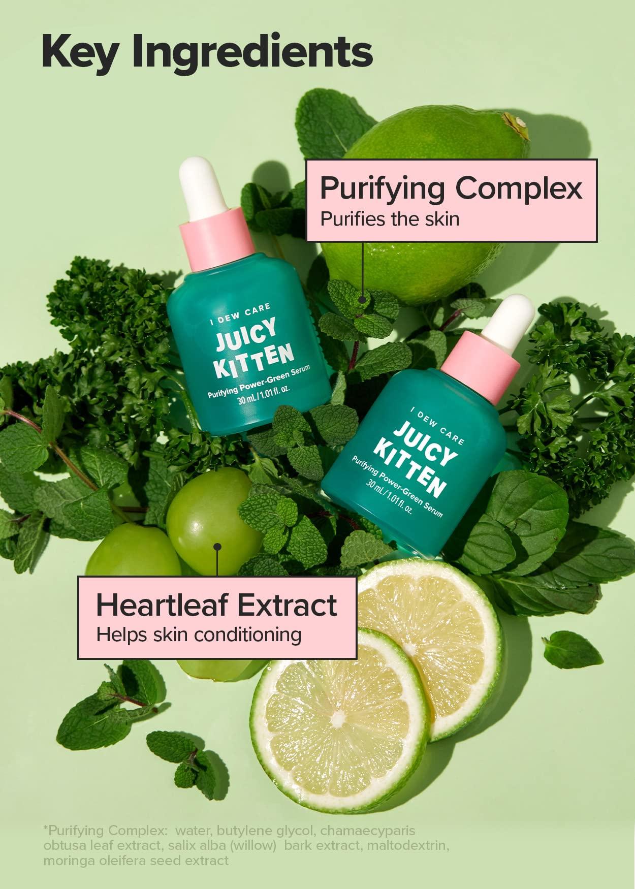 I DEW CARE I DEW CARE Korean Heartleaf Serum for blemish prone skin- Juicy Kitten | Green Juice for Face, Glass Skin with Niacinamide, Kale, Moringa Seed, Willow Bark Extract, Easter Basket Stuffers, 1.01 FL Oz