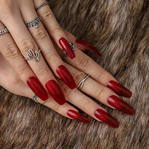 Blufly Blufly Glossy Press on Nails Long Square Coffin Fake Nails Acrylic False Nails Tips Ballerina Nails for Women and Girls (Blue) (Style D)