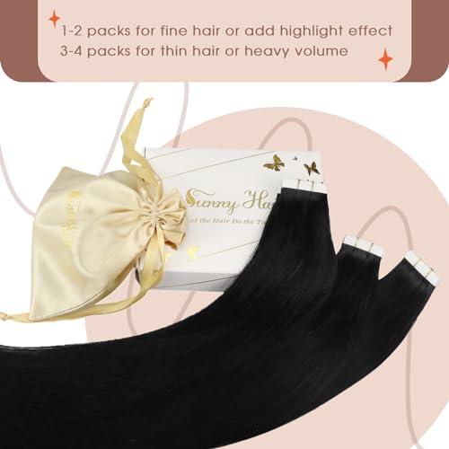 Sunny Hair Sunny Hair Black Tape in Hair Extensions Human Hair Tape in Extensions Jet Black Invisible Tape in Extensions Hair Extensions Real Human Hair Black Human Hair Extensions 20pcs 50g 20inch